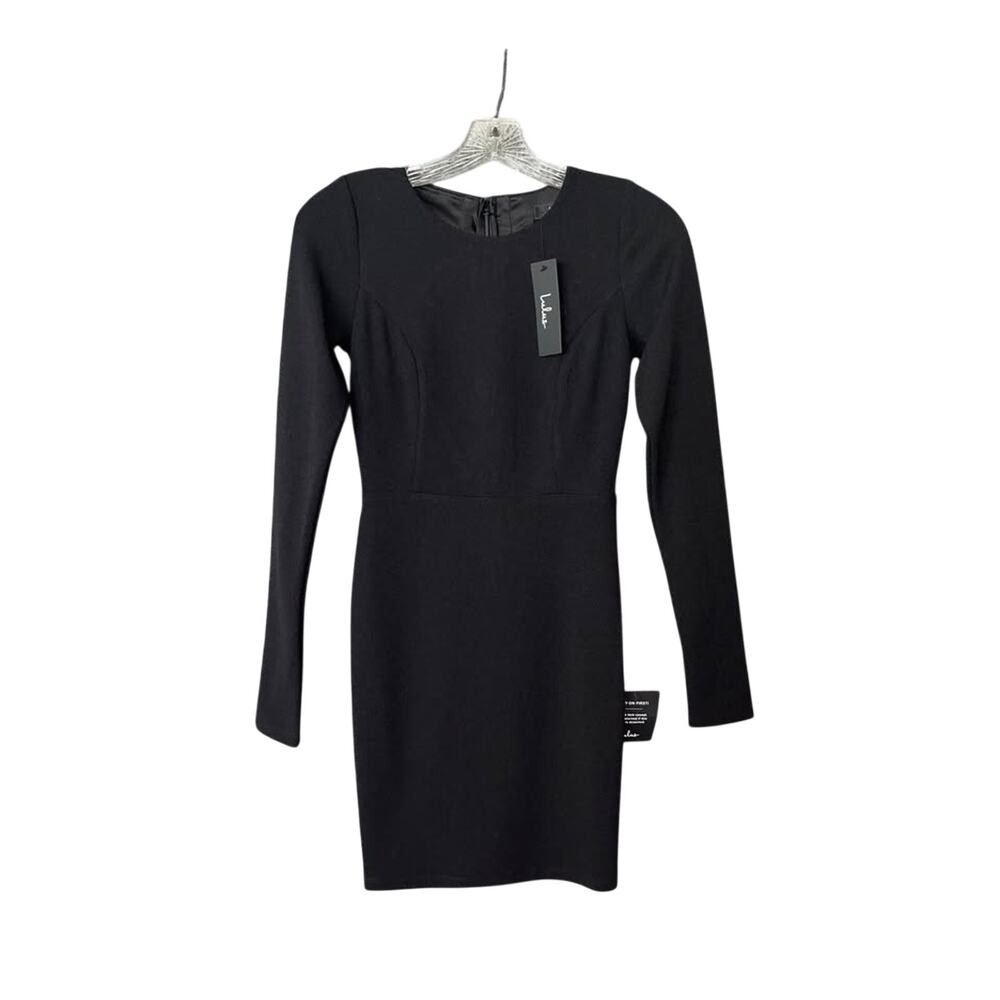 Lulu's Long Sleeve Black Formal Open Back Design Mini Dress